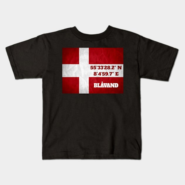 Blåvand Coordinates Flag Kids T-Shirt by jomaot